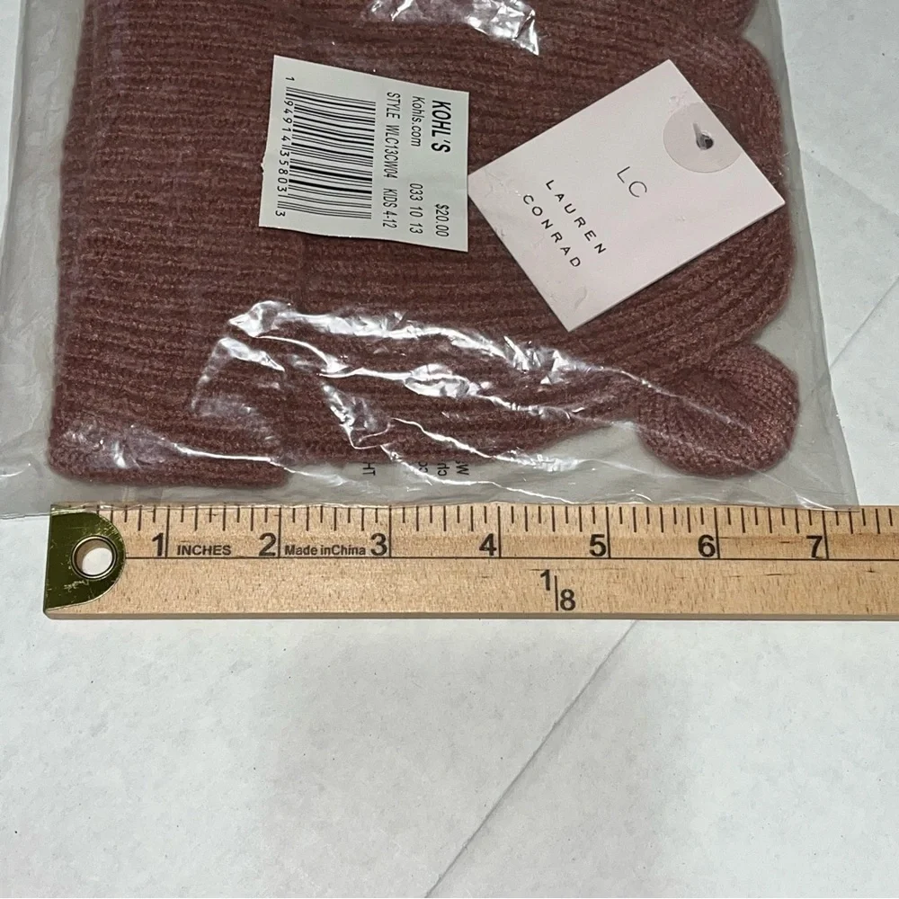 LC Lauren Conrad Kid’s‎ Ribbed Knit Rose Beanie Hat New with Tags